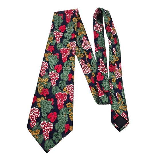 Dino Romaro Men's Neck Tie Polyester Grapes Leaves Hand Made Classic Novelty - Picture 5 of 5